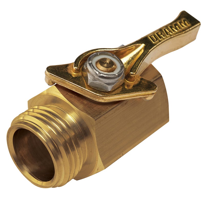 Dramm Heavy Duty Brass Shut Off Valve with Full Water Flow  Male to Female Threads  Quarter Turn Off Position  Corrosion Resistant Seals  Brass - Image 1
